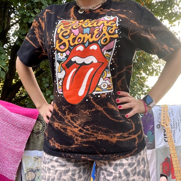 Acid Washed Rolling Stones T-shirt, Size L, Upcycled - Picture 2 of 6